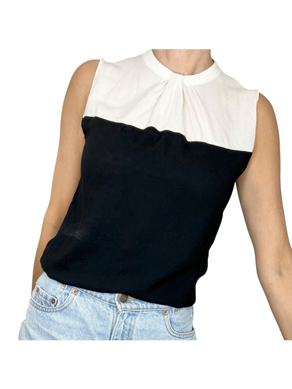 AXARA Paris made in France Black and White sleeveless minimalist preppy top 36